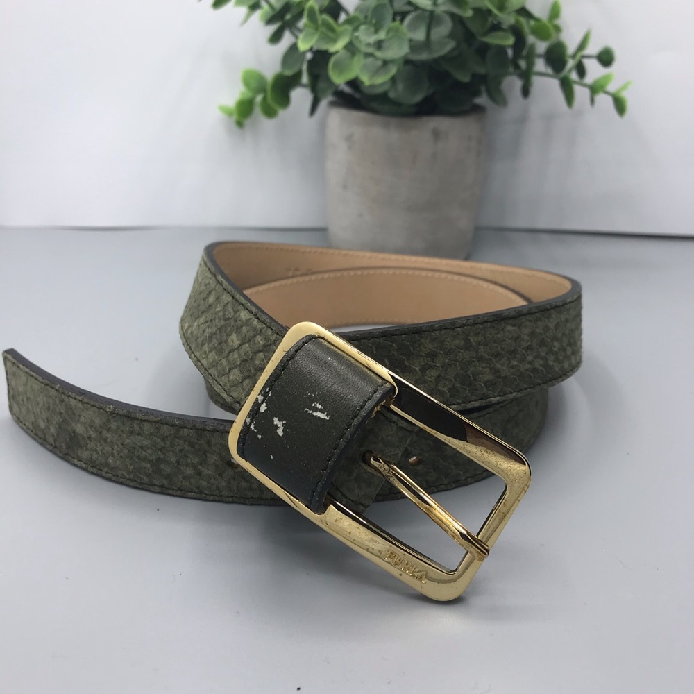 Furla green croc lizzard womens belt genuine leather made in Italy size …